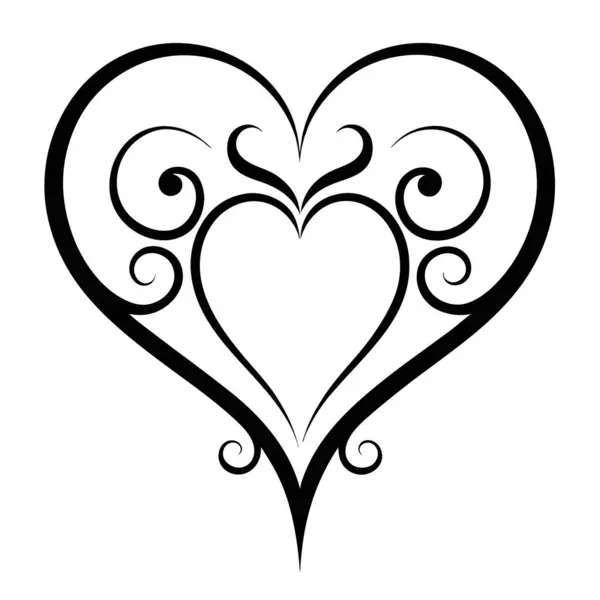Dekoratif girdapları ve gelişimi olan gelişmiş siyah bir kalp tasarımı.