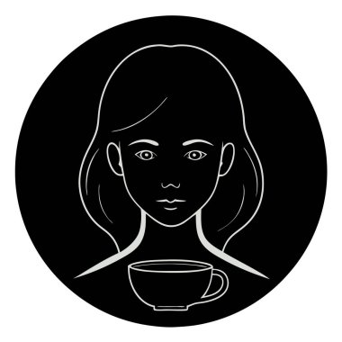 Kahve fincanı olan kadın - Basit Çizgi Sanatı İllüstrasyonu