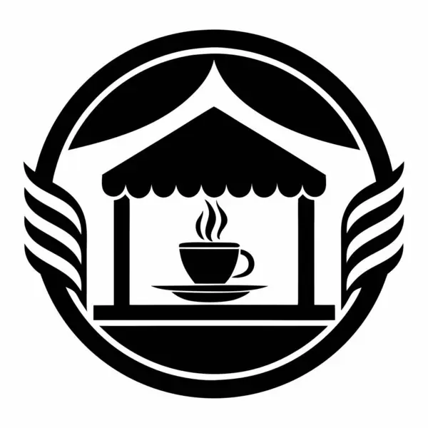 Siyah ve Beyaz Kafe Sembolü, Kahve Dükkanı Logosu, Minimalist Tasarım, Vektör İllüstrasyonu