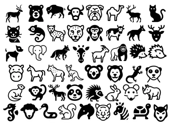 Kara Hayvanları Simgesi Seti - Vahşi Yaşam, Hayvanat Bahçesi ve Orman Yaratıkları Vektörü