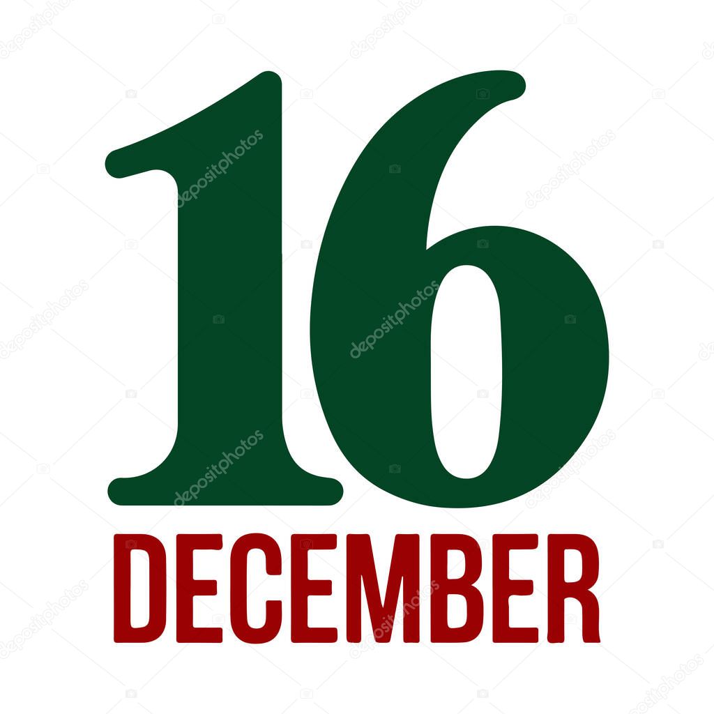 December 16. Holiday lettering. Hand drawn typography poster 16 December Vector illustration with white background