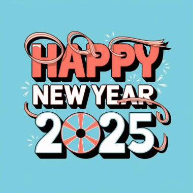 Mutlu yıllar 2025 yazıları. El çizimi tipografi posteri. Vektör illüstrasyonu.