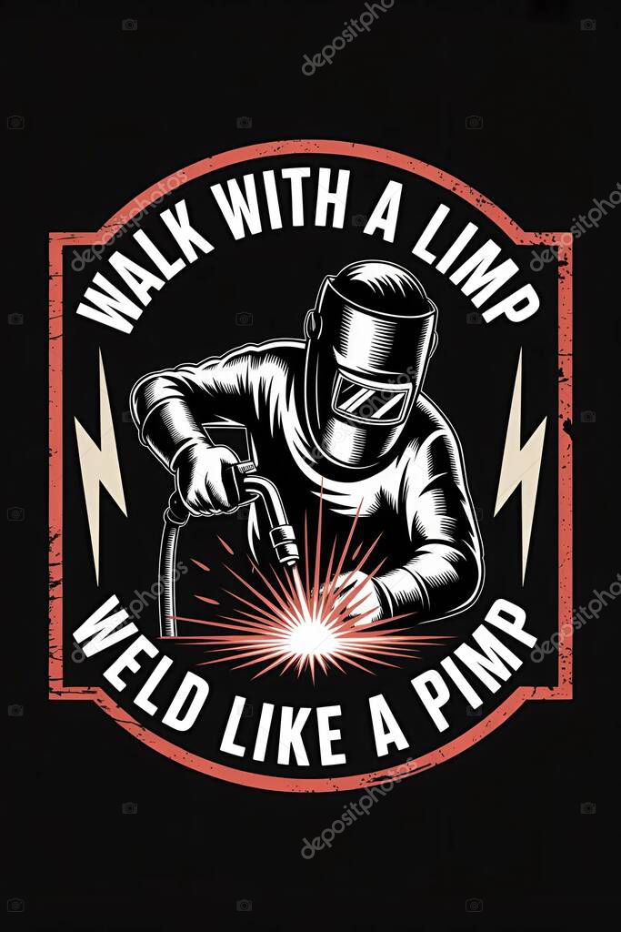 This striking artwork features a bold and masculine design centered around a welder, perfectly embodying determination and skill. The image showcases the welding profession with a retro flair, complete with lightning bolts and a dynamic circular comp