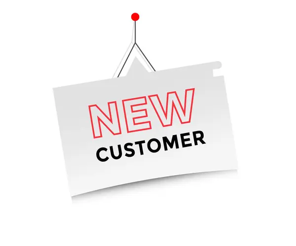 Yeni müşteri afişi, modern kağıt tasarımı asıyor. vektör şablonu