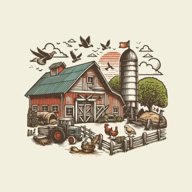Rustic Farm Life: A Hand Drawn Retro Illustration