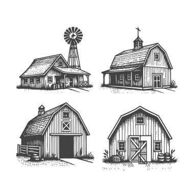 Charming Hand-Drawn Farm Barn Illustrations clipart