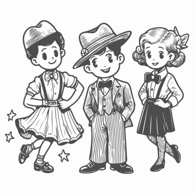 Retro Cartoon Characters in Classic 1940s Attire clipart