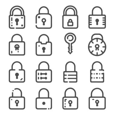 Stil Minimalist Kilit Simgeleri - Satır Sanat Logosu Koleksiyonu