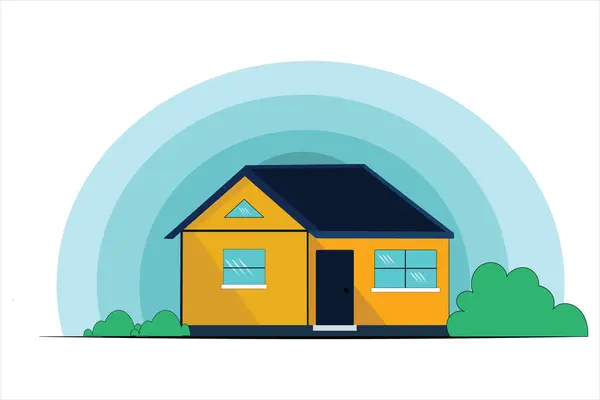 Köy evi düz vektör çizimi Ağaçlar ve çalılar.