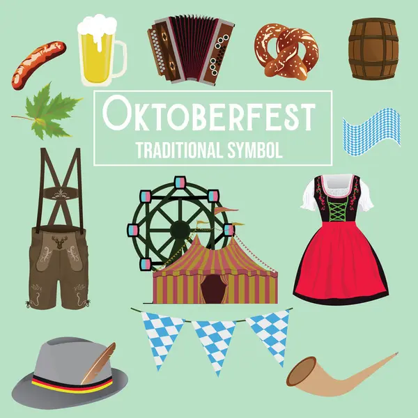 Soyut bir arkaplan üzerinde geleneksel Oktoberfest elementleri vektör illüstrasyonu seti. Oktoberfest sembol koleksiyonu.