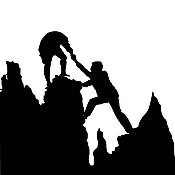 Hiker Dağı yürüyüş vektörü silueti grubu.