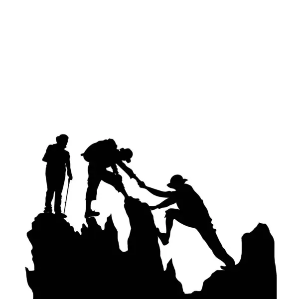 Hiker Dağı yürüyüş vektörü silueti grubu.