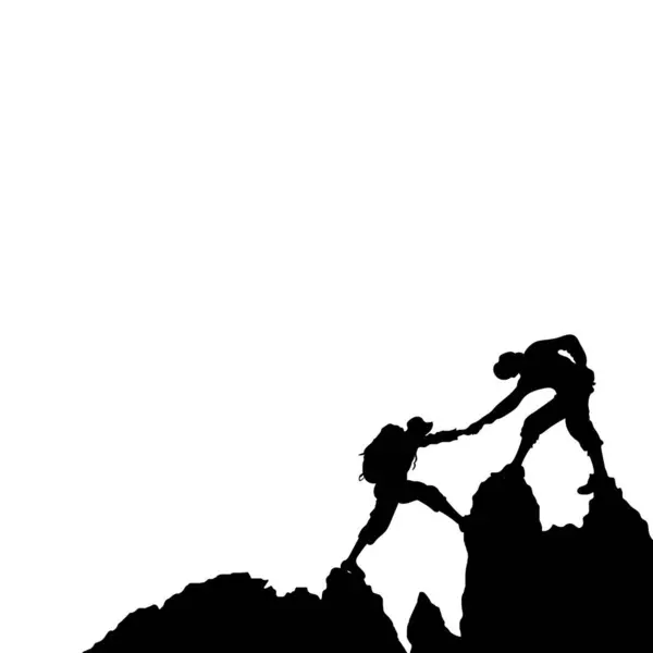 Hiker Dağı yürüyüş vektörü silueti grubu.