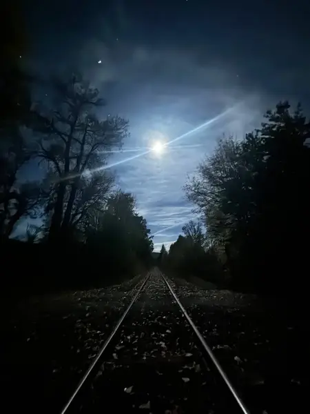 Çarpıcı Sonbahar Ayışığı tren rayları üzerinde