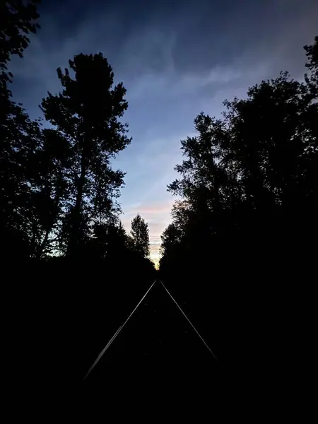 Sonbahar gündoğumu demiryolu rayları üzerinde