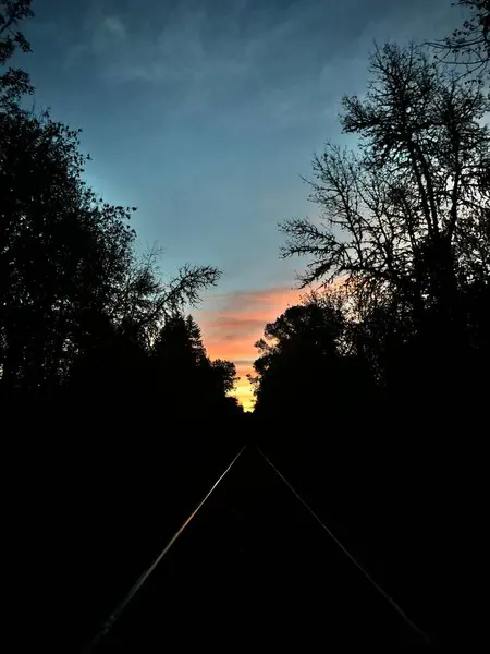 Sonbahar gündoğumu demiryolu rayları üzerinde