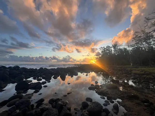 Güzel tropikal gün doğumu denizin üzerinde