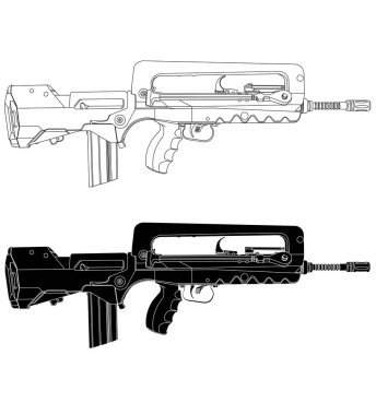 Siyah ve beyaz vektör Fransız hafif makineli tüfeği