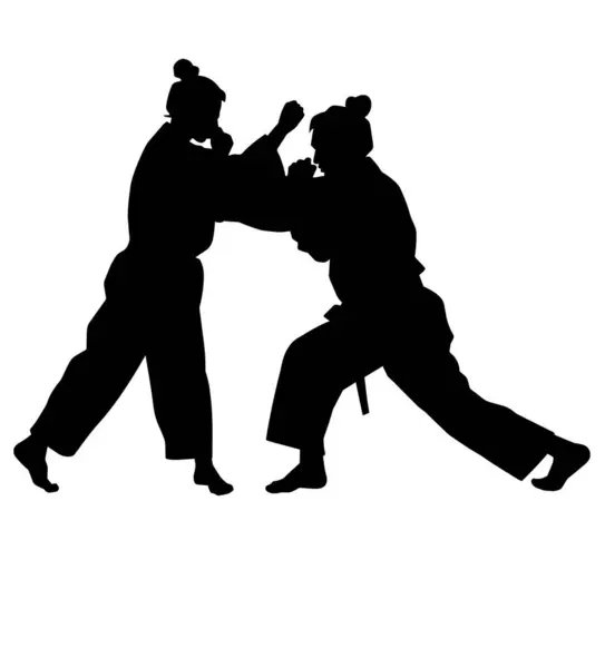 İki dövüş sporcusunun vektör silueti birbirlerinin yumruklarını savuşturuyor.