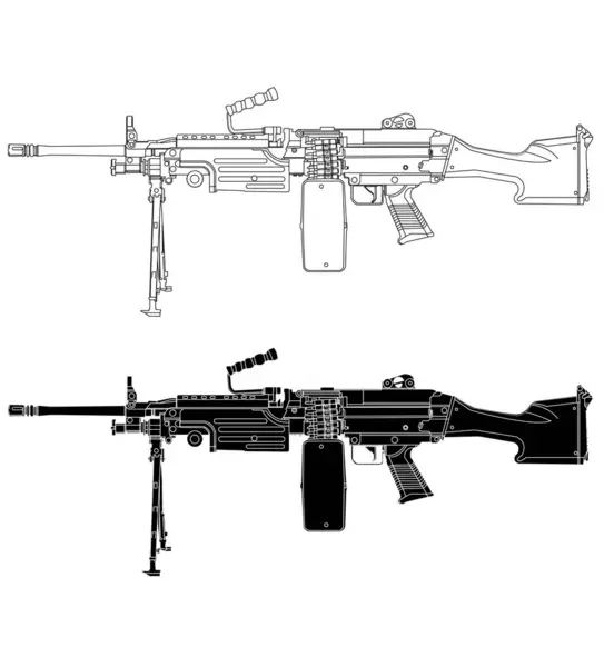Siyah ve beyaz küçük makineli tüfek vektör çizimi