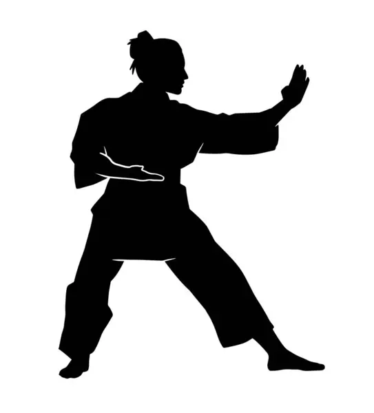 Dövüş sanatları savaşçısı siluetinin savunma hareketleri.