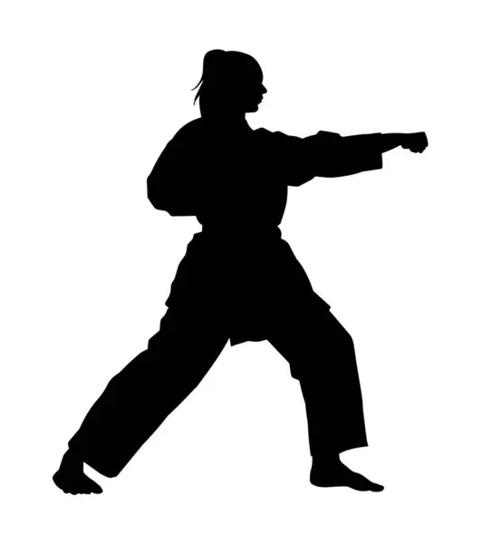 Beyaz arkaplanda düz yumruk karate hareketinin silueti çizimi