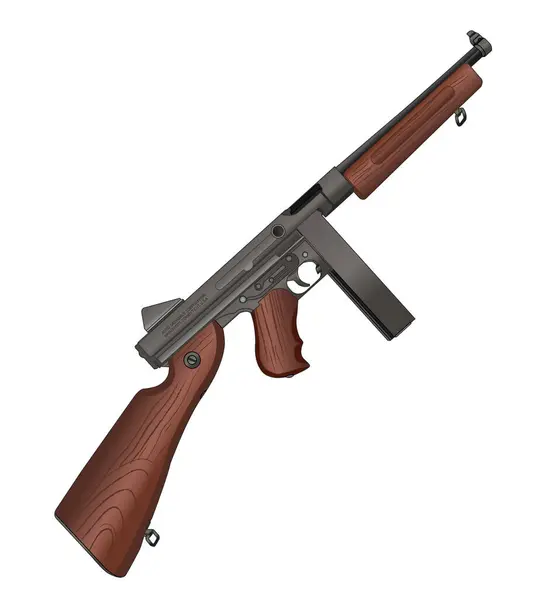 Klasik makineli tüfek beyaza izole edilmiş.