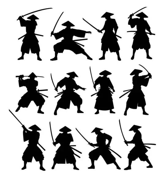 Geleneksel Japon samuray savaşçılarının siluetleri.