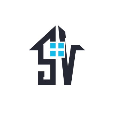 Baş harfleri SV House Logo Tasarımı. Emlak, Mülkiyet ve İş Markası Simgesi İkonlu Yaratıcı Mektup SV