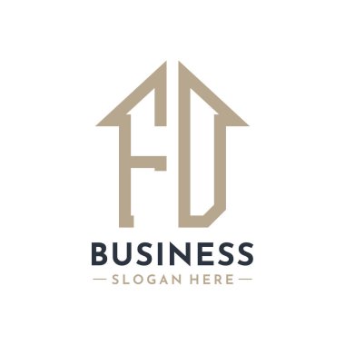 Letter FD House Logo for Real Estate Business Branding FD Property Management. Modern Initials AA Logo Design clipart