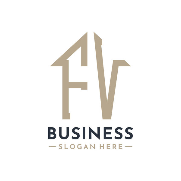 Letter FV House Logo for Real Estate Business Branding FV Property Management. Modern Initials AA Logo Design