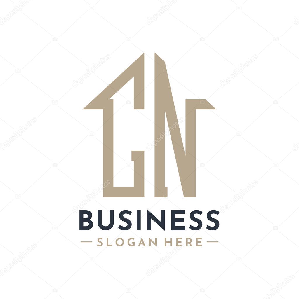 Letter CN House Logo for Real Estate Business Branding CN Property Management. Modern Initials AA Logo Design
