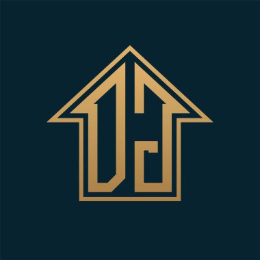 Lüks DJ Evi Logosu - Premium Gayrimenkul için Karanlık Arkaplan Üzerine Zarif Altın Harf DJ 'si