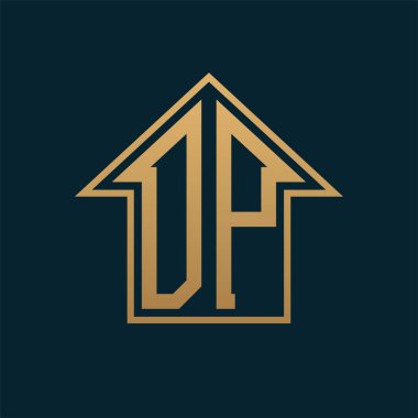 Lüks DP Konut Logosu - Premium Gayrimenkul İçin Karanlık Arkaplan Üzerine Zarif Altın Harf
