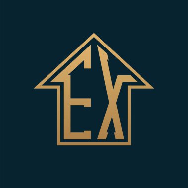 Lüks EX Ev Logosu - Premium Gayrimenkul için Karanlık Arkaplan Üzerine Zarif Altın Harf