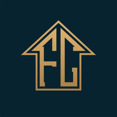 Lüks FC Logosu - Premium Gayrimenkul için Karanlık Arkaplan Üzerine Zarif Altın Harf FC