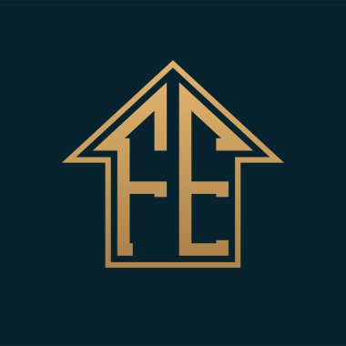 Lüks FE FE Ev Logosu - Prim Gayrimenkul İçin Karanlık Arkaplan Üzerine Zarif Altın Harfler