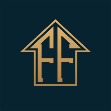 Lüks FF Ev Logosu - Premium Gayrimenkul İçin Karanlık Arkaplanda Zarif Altın Harfler