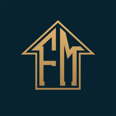 Lüks FM Logosu - Premium Gayrimenkul için Karanlık Arkaplan Üzerine Zarif Altın Harf FM