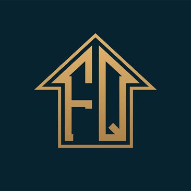 Lüks FQ Konut Logosu - Premium Gayrimenkul için Karanlık Arkaplan Üzerine Zarif Altın Harf FQ