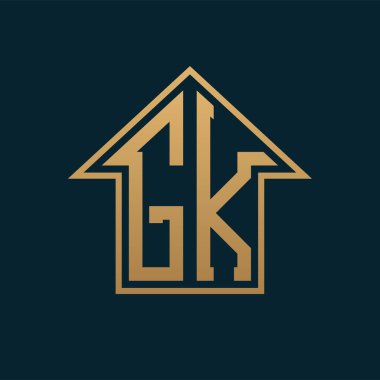 Lüks GK Logosu - Premium Gayrimenkul için Karanlık Arkaplan Üzerine Zarif Altın Harf GK