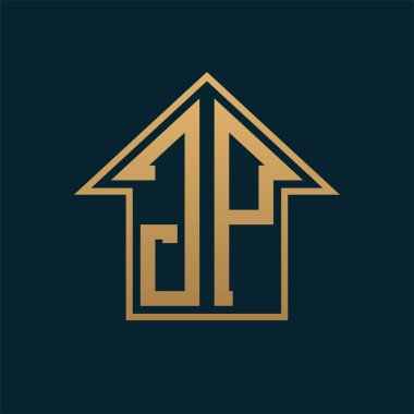 Lüks JP Logosu - Premium Emlak için Karanlık Arka plan Üzerine Zarif Altın Harf JP