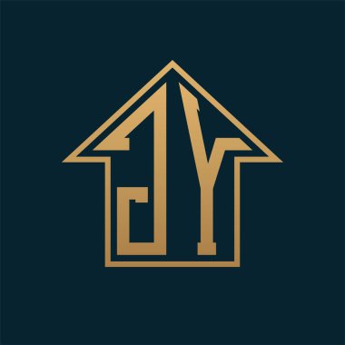 Lüks JY Ev Logosu - Premium Gayrimenkul için Karanlık Arkaplan Üzerine Zarif Altın Harf JY