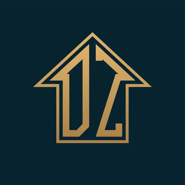 Lüks DZ Ev Logosu - Premium Gayrimenkul için Karanlık Arkaplan Üzerine Zarif Altın Harf DZ