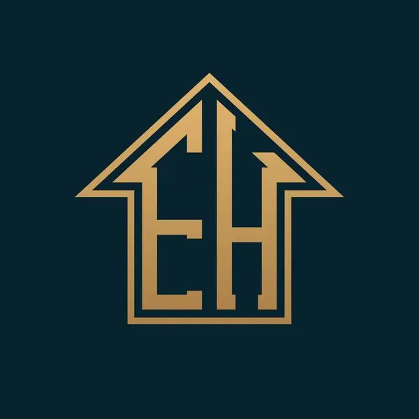 Lüks EH Ev Logosu - Premium Gayrimenkul için Karanlık Arkaplan Üzerine Zarif Altın Harf