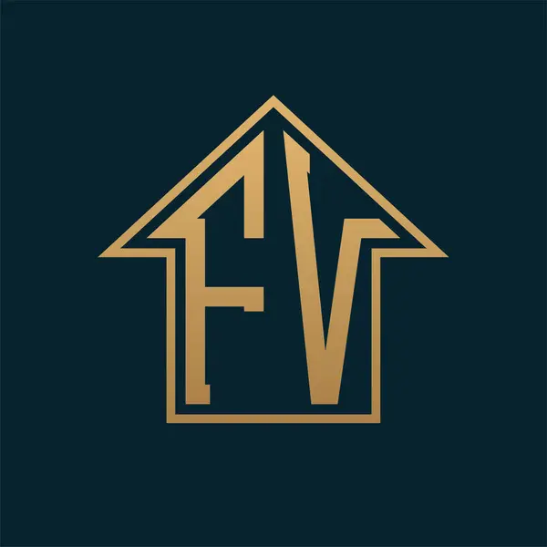 Lüks FV Logosu - Premium Gayrimenkul için Karanlık Arkaplan Üzerine Zarif Altın Harf FV