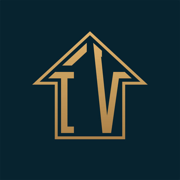 Luxury IV House Logo - Elegant Gold Letter IV on Dark Background for Premium Real Estate