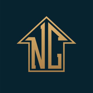 Lüks NC Logosu - Premium Gayrimenkul için Karanlık Arkaplan Üzerine Zarif Altın Harf NC