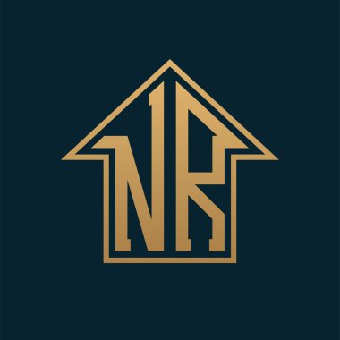 Lüks NR Logosu - Premium Gayrimenkul için Karanlık Arkaplan Üzerine Zarif Altın Harf NR