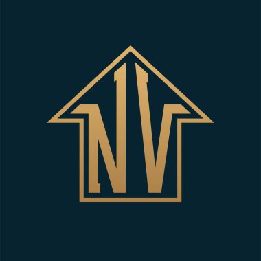 Lüks NV Logosu - Premium Gayrimenkul için Karanlık Arkaplan Üzerine Zarif Altın Harf NV